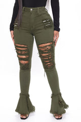 Fray What You Mean Flare Leg Jeans - Olive Ins Street