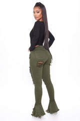 Fray What You Mean Flare Leg Jeans - Olive Ins Street