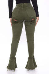 Fray What You Mean Flare Leg Jeans - Olive Ins Street