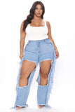 Tall Fray Out My Way Destroyed Boyfriend Jeans - Light Blue Wash Ins Street