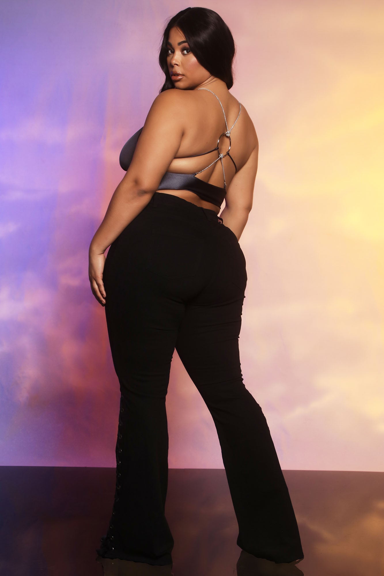 Strings Attached Lace Up Flare Jeans - Black Ins Street