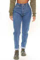 Listen Closely High Rise Stretch Mom Jeans - Dark Wash Ins Street