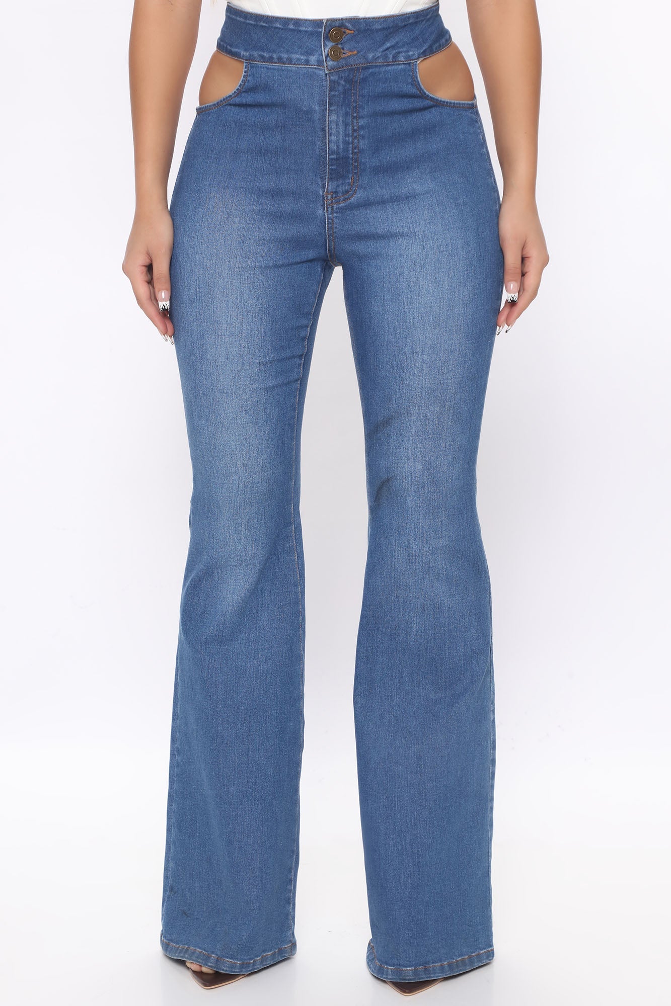 Only A Peek Cut Out Flare Jeans - Medium Blue Wash Ins Street