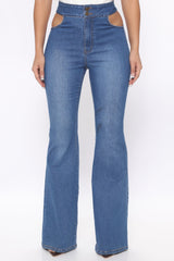 Only A Peek Cut Out Flare Jeans - Medium Blue Wash Ins Street
