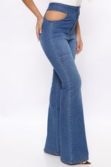 Only A Peek Cut Out Flare Jeans - Medium Blue Wash Ins Street