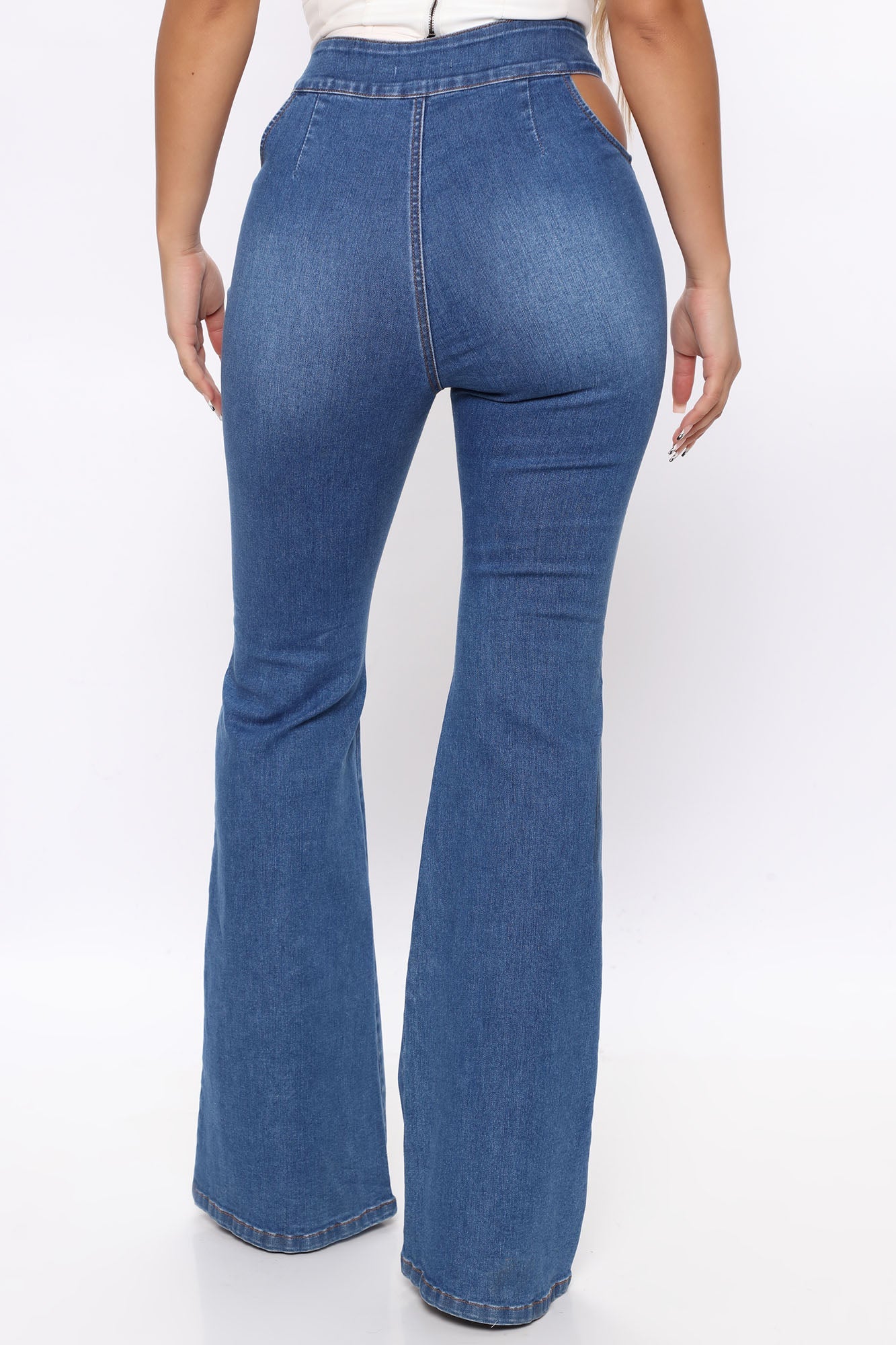 Only A Peek Cut Out Flare Jeans - Medium Blue Wash Ins Street