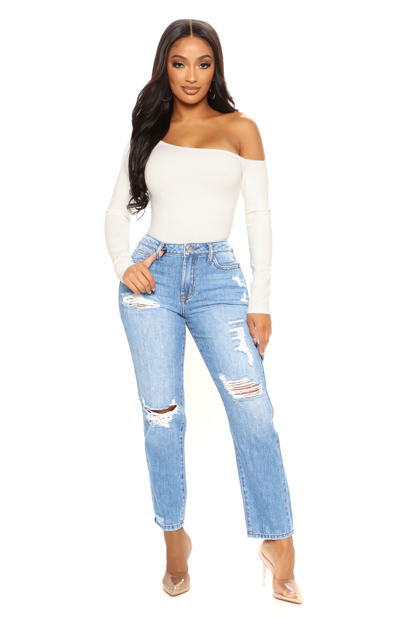 Better Than Your Ex Distressed Boyfriend Jeans - Medium Blue Wash Ins Street