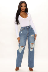 Like A Boss High Rise Straight Leg Jeans - Medium Wash Ins Street