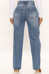 Like A Boss High Rise Straight Leg Jeans - Medium Wash Ins Street