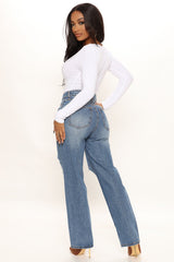 Like A Boss High Rise Straight Leg Jeans - Medium Wash Ins Street