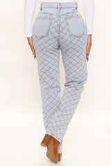 All Crossed Up Non Stretch Straight Leg Jeans - Light Blue Wash Ins Street