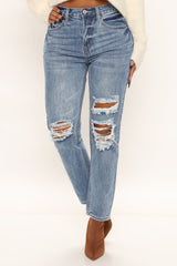 My Way High Rise Distressed Boyfriend Jeans - Medium Wash Ins Street