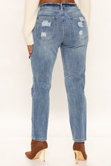 My Way High Rise Distressed Boyfriend Jeans - Medium Wash Ins Street