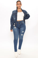 Stacked Waist Skinny Jeans - Medium Blue Wash Ins Street