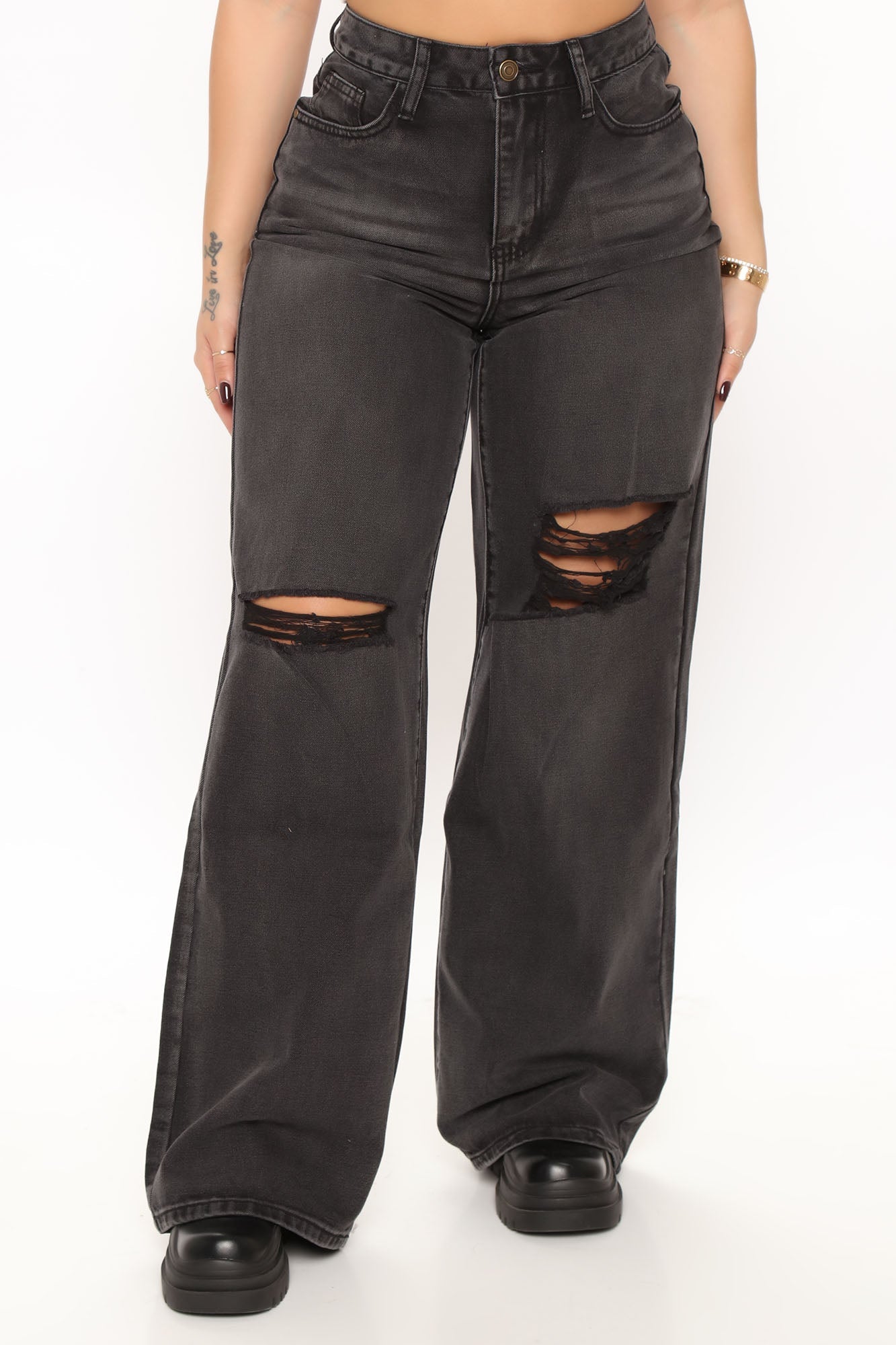 Flip Out Wide Leg Skater Jeans - Black Ins Street