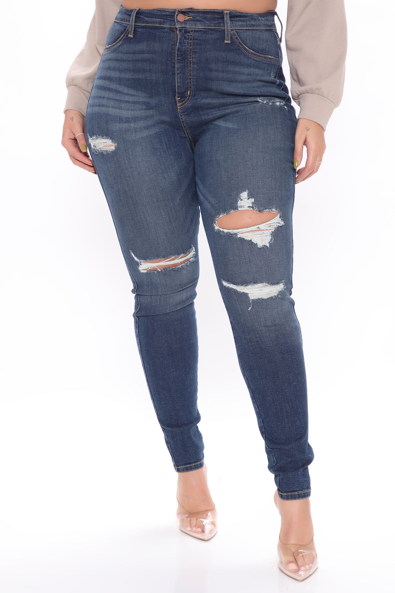 Dare Devil Distressed High Rise Skinny Jeans - Vintage Wash Ins Street