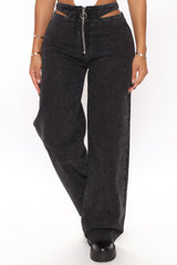 Caught Your Attention Cut Out Wide Leg Jeans - Black Ins Street