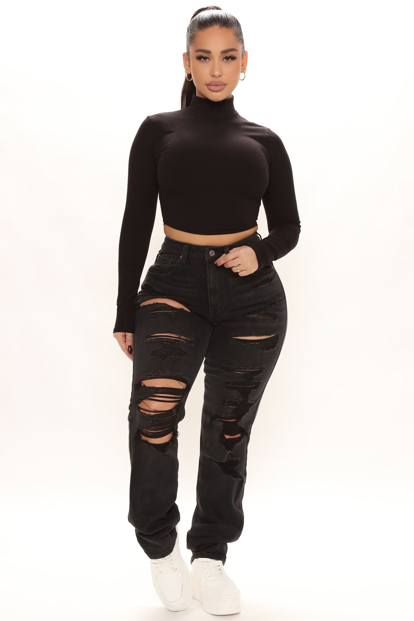 Favorite Getaway Destroyed Straight Leg Jeans - Black Ins Street