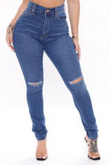 Kiara Slit Knee Stretch Skinny Jeans - Medium Blue Wash Ins Street