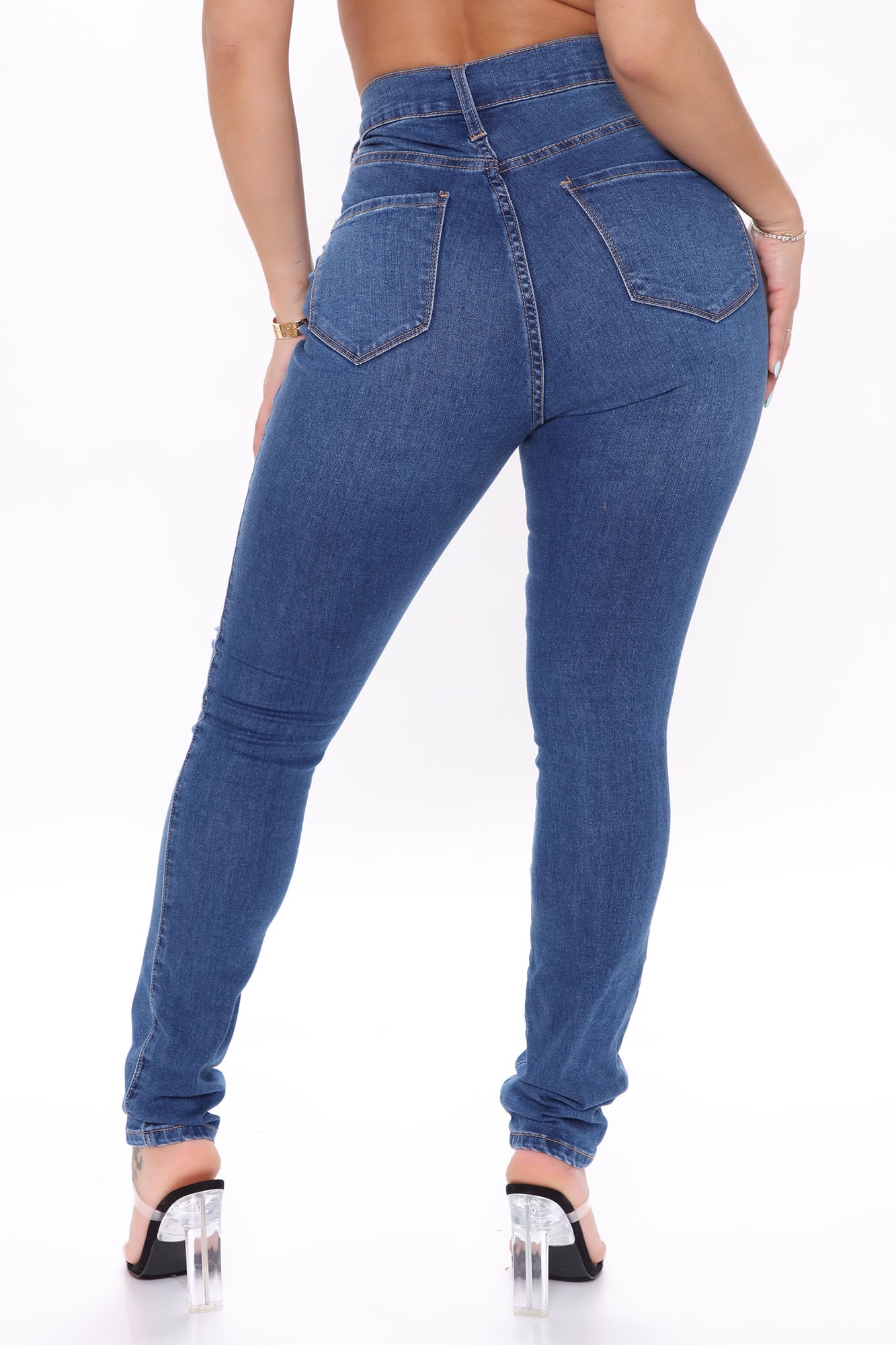Kiara Slit Knee Stretch Skinny Jeans - Medium Blue Wash Ins Street
