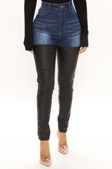 Walk On By Faux Leather Skinny Jeans - Medium Blue Wash Ins Street