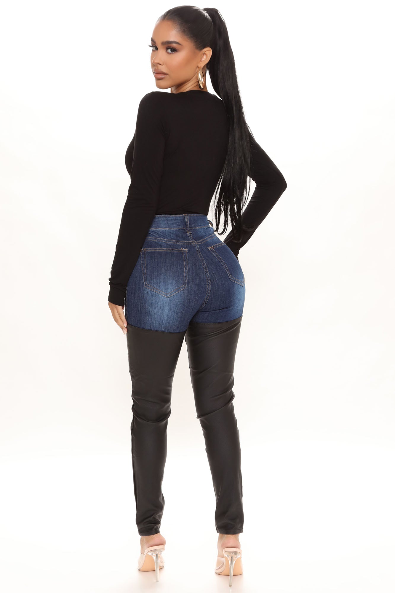 Walk On By Faux Leather Skinny Jeans - Medium Blue Wash Ins Street