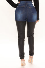 Walk On By Faux Leather Skinny Jeans - Medium Blue Wash Ins Street