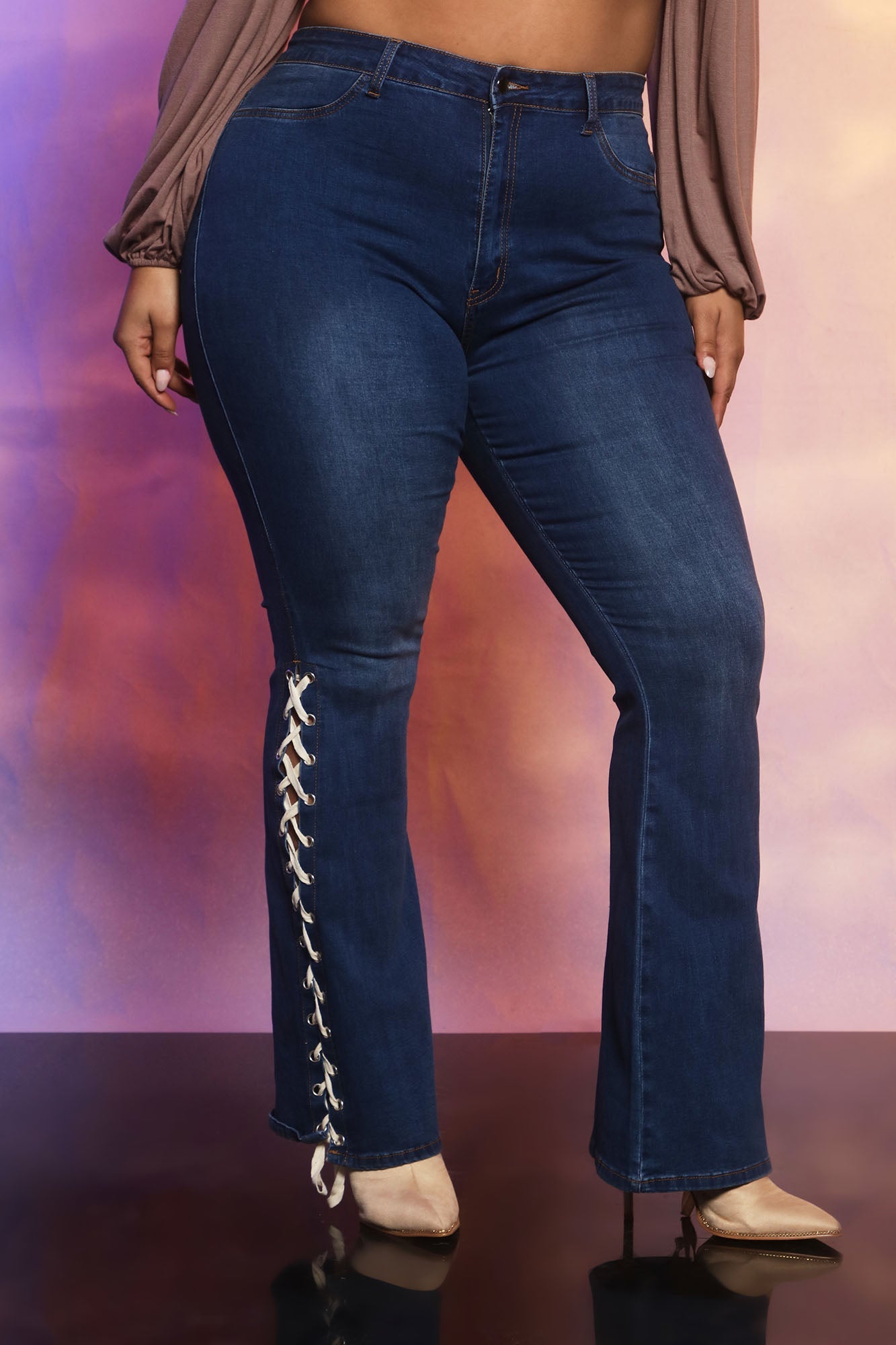 Strings Attached Lace Up Flare Jeans - Dark Wash Ins Street