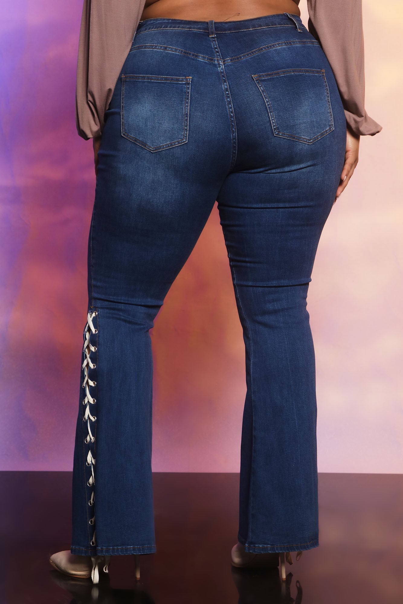 Strings Attached Lace Up Flare Jeans - Dark Wash Ins Street
