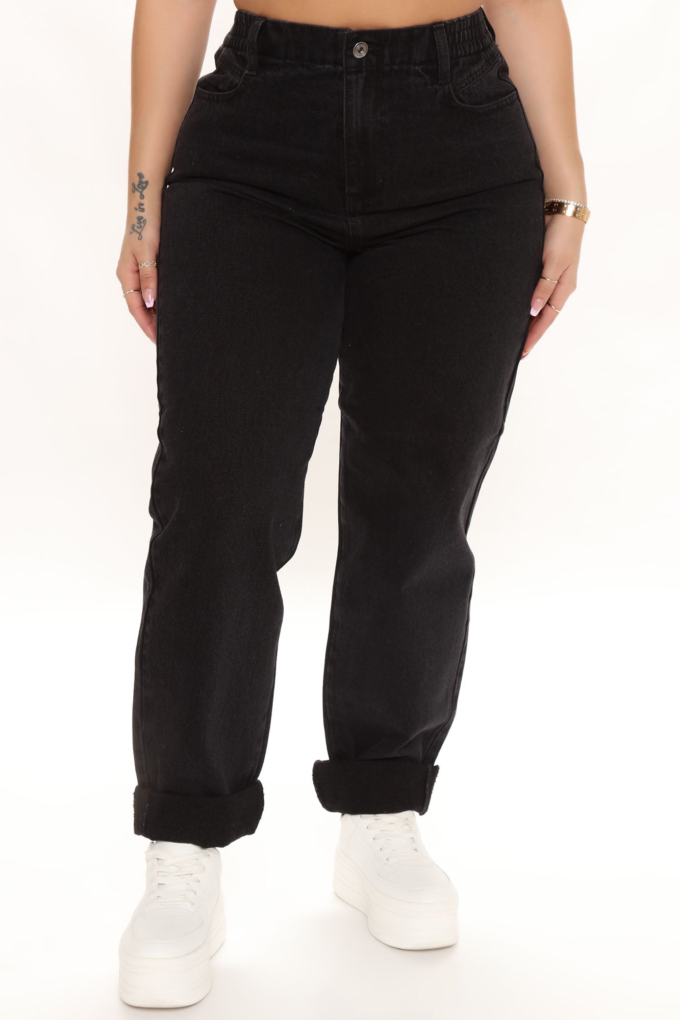 Stop Worrying Easy Waist Mom Jeans - Black Ins Street