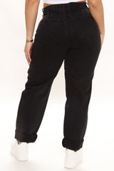 Stop Worrying Easy Waist Mom Jeans - Black Ins Street