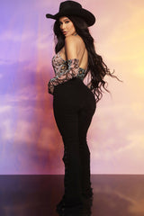 Strings Attached Lace Up Flare Jeans - Black Ins Street