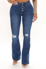 Invite Only Distressed Bootcut Jeans - Medium Blue Wash Ins Street