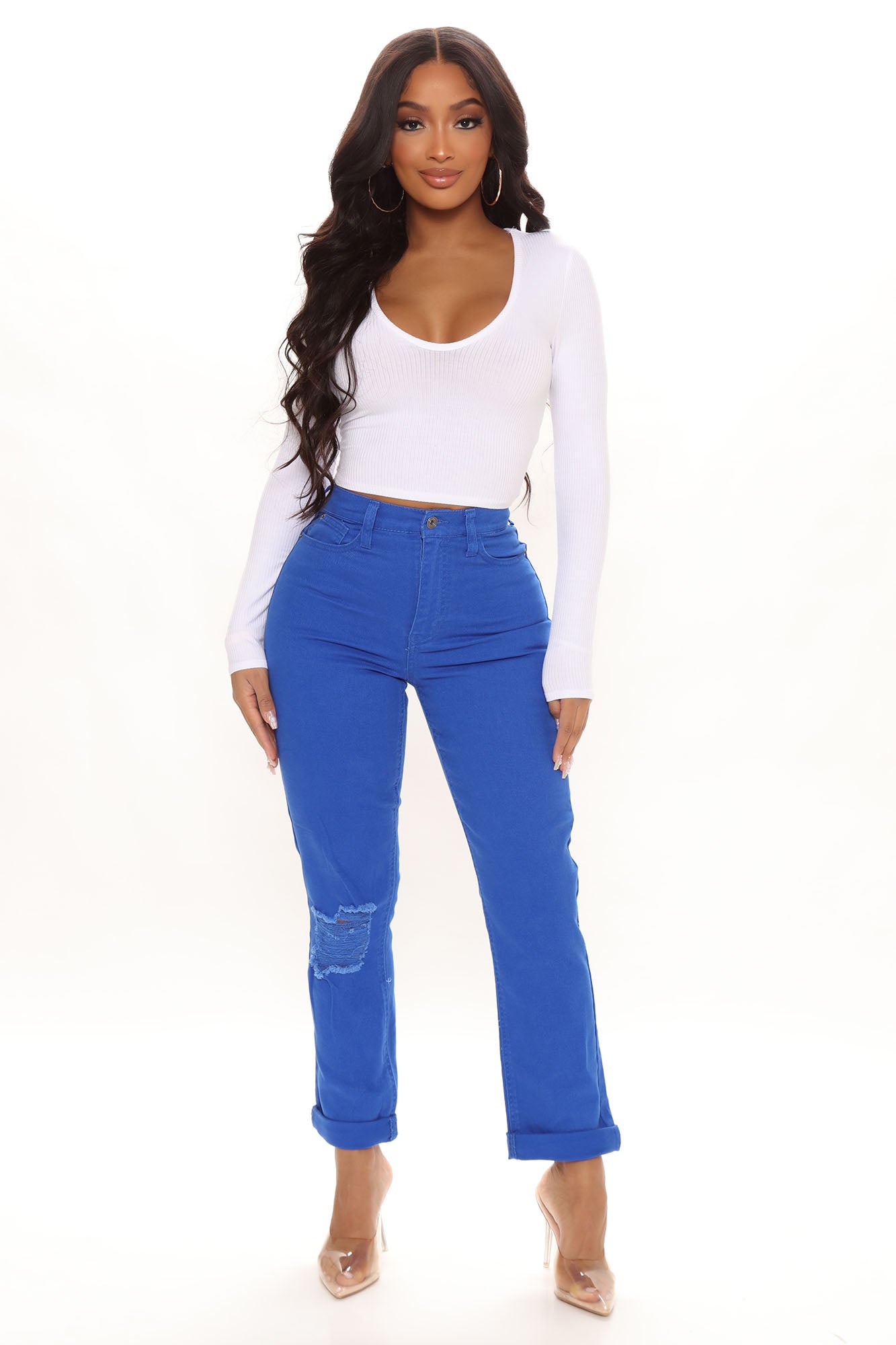 Just A Hint Ultra High Rise Roll Cuff Slim Straight - Blue Ins Street