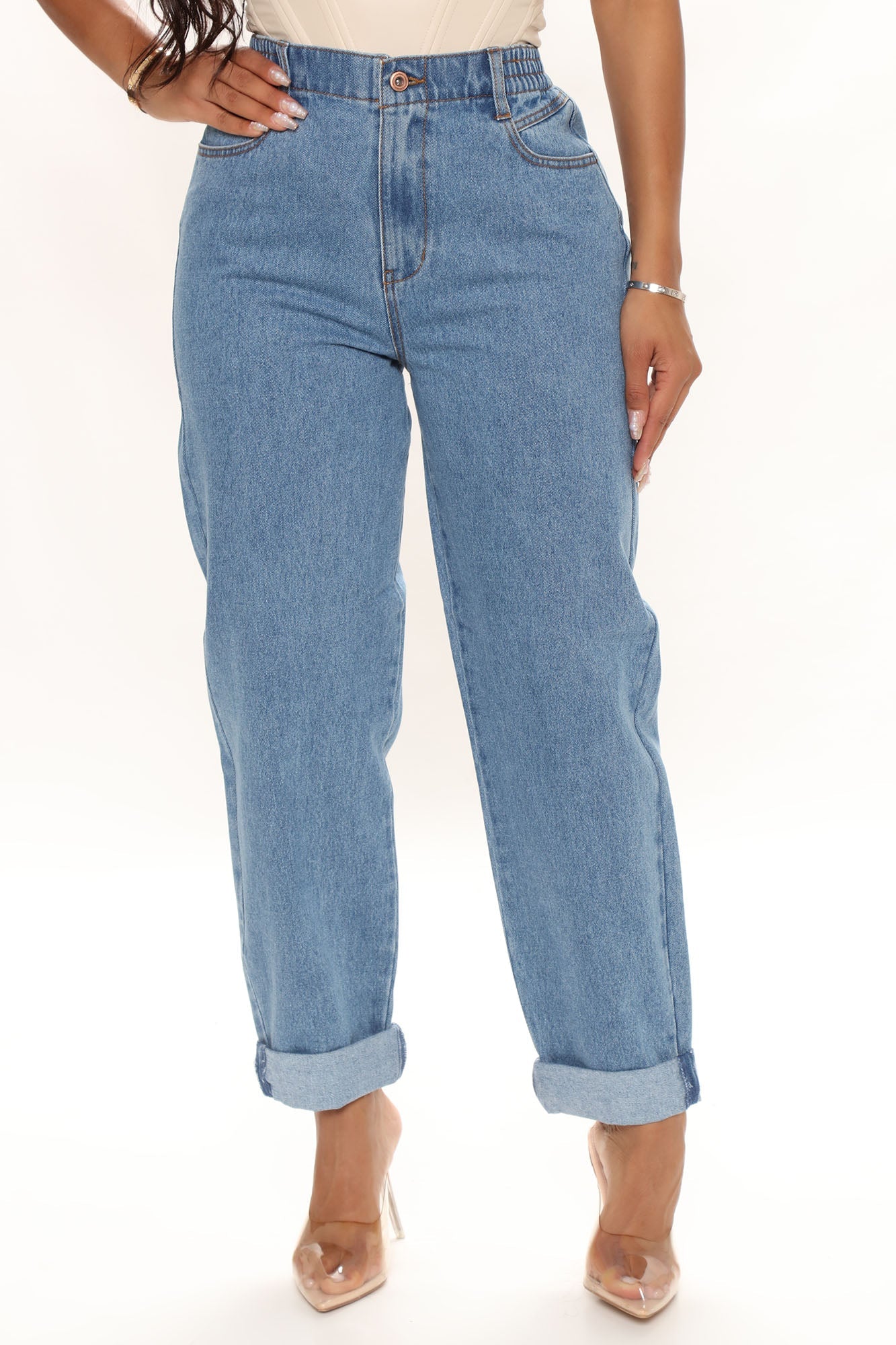Stop Worrying Easy Waist Mom Jeans - Medium Blue Wash Ins Street