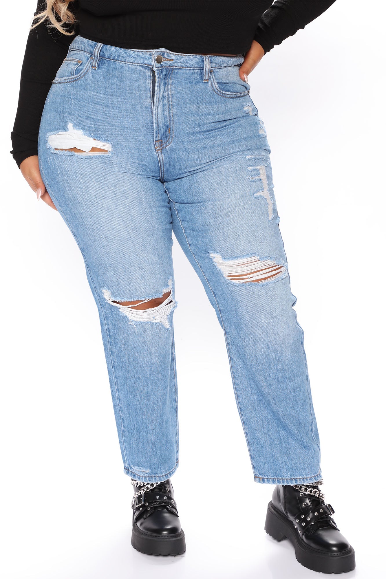 Better Than Your Ex Distressed Boyfriend Jeans - Medium Blue Wash Ins Street