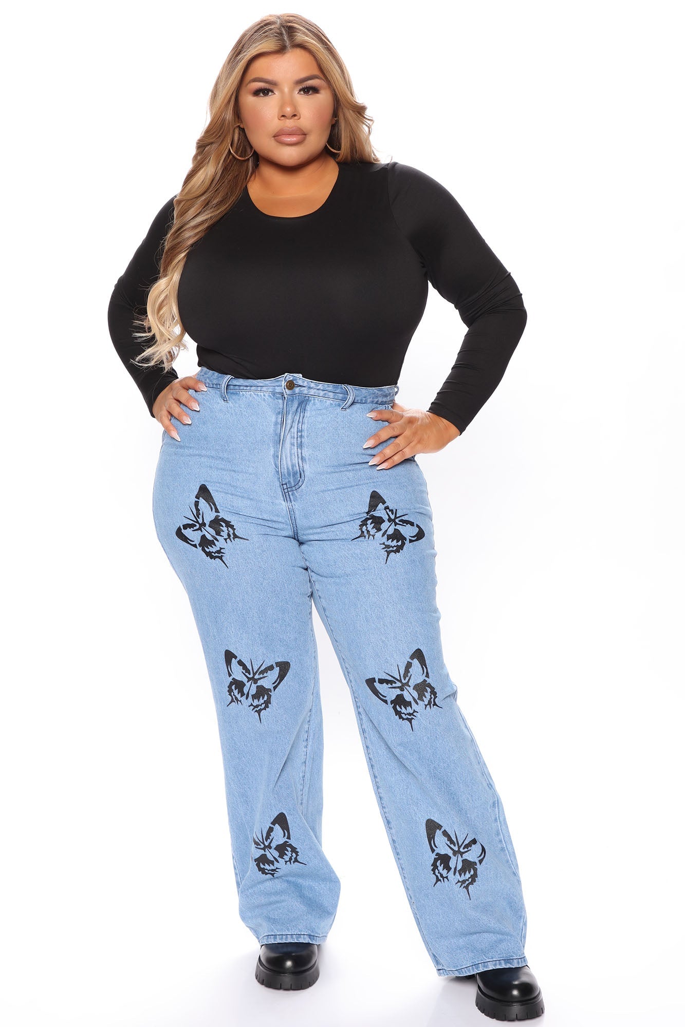 Butterfly Garden Non Stretch Straight Leg Jeans - Medium Blue Wash Ins Street