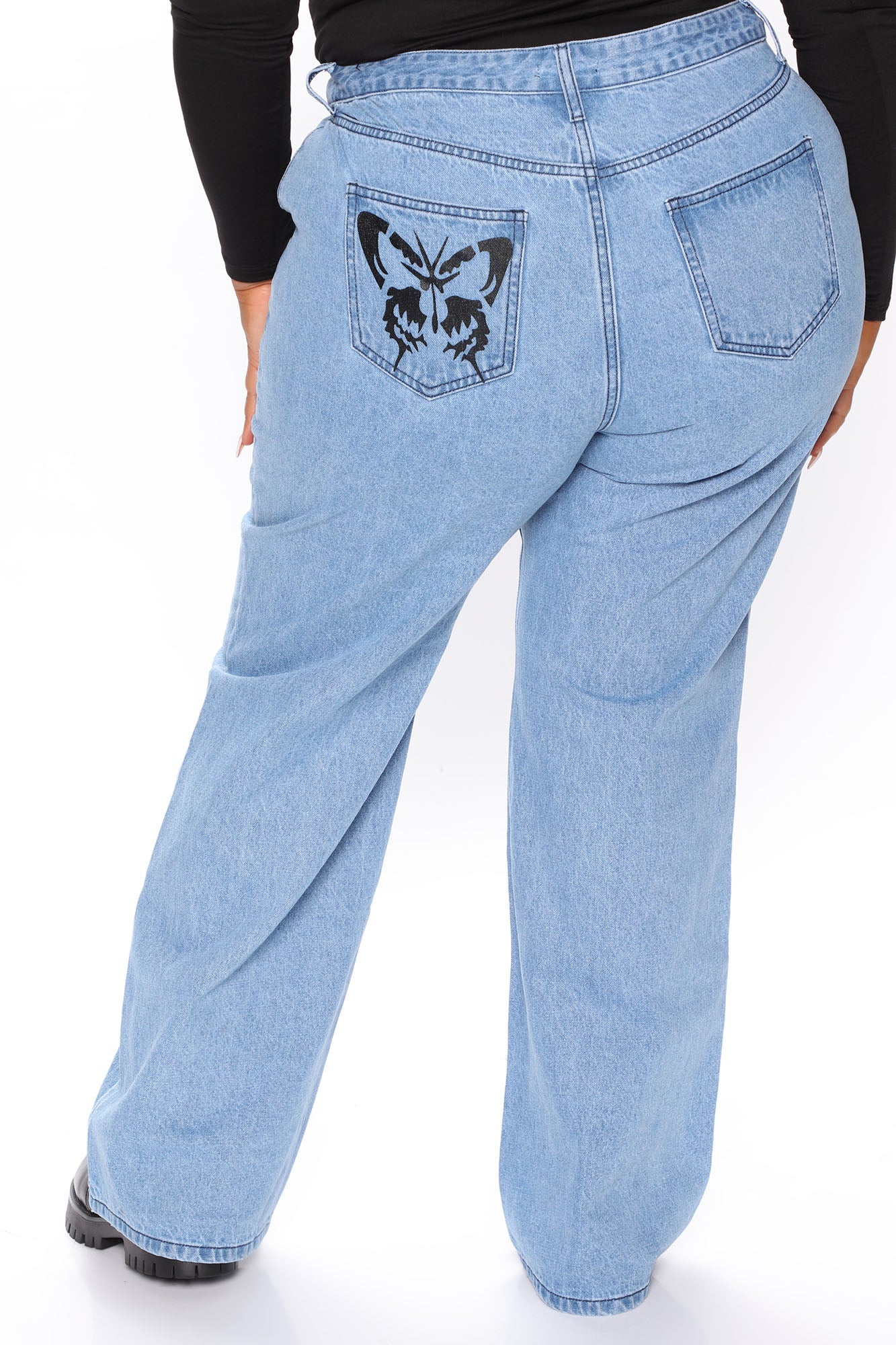 Butterfly Garden Non Stretch Straight Leg Jeans - Medium Blue Wash Ins Street