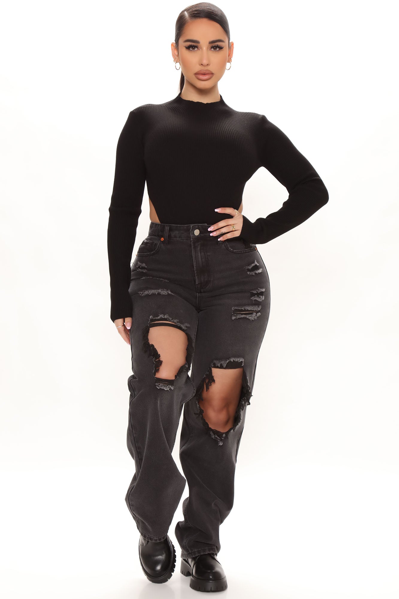 Go Bestie Ripped Straight Leg Jeans - Black Ins Street