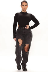 Go Bestie Ripped Straight Leg Jeans - Black Ins Street