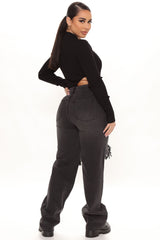 Go Bestie Ripped Straight Leg Jeans - Black Ins Street