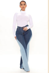 Colorblock Em' Out Stretch Flare Jeans - Medium Blue Wash Ins Street