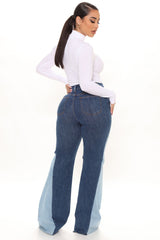 Colorblock Em' Out Stretch Flare Jeans - Medium Blue Wash Ins Street