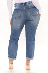 Harley Blown Knee Stretch Boyfriend Jeans - Medium Blue Wash Ins Street