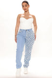 Get Trippy Print Non Stretch Mom Jeans - Blue/combo Ins Street