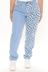 Get Trippy Print Non Stretch Mom Jeans - Blue/combo Ins Street
