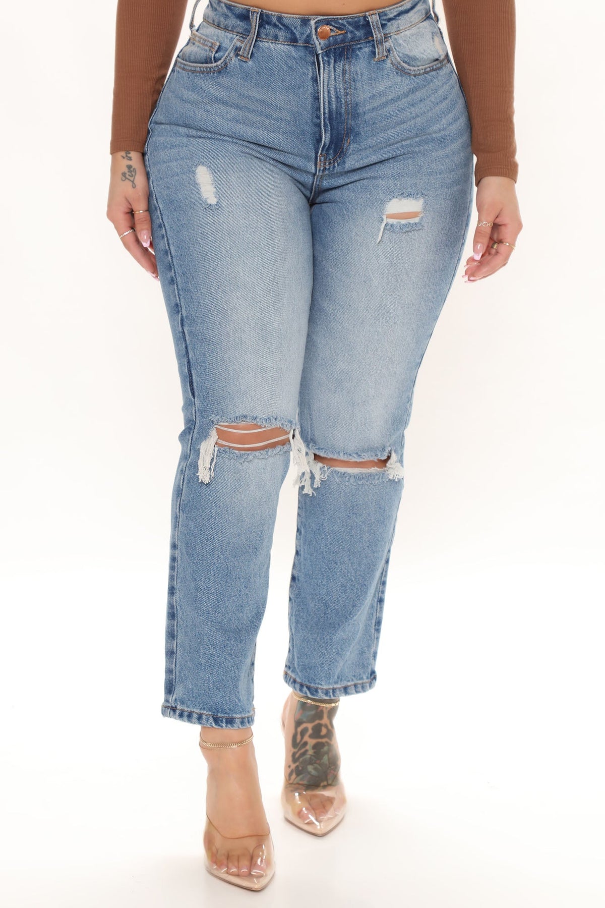 Just In Time High Rise Straight Leg Jeans - Medium Blue Wash Ins Street