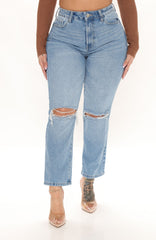 Just In Time High Rise Straight Leg Jeans - Light Blue Wash Ins Street