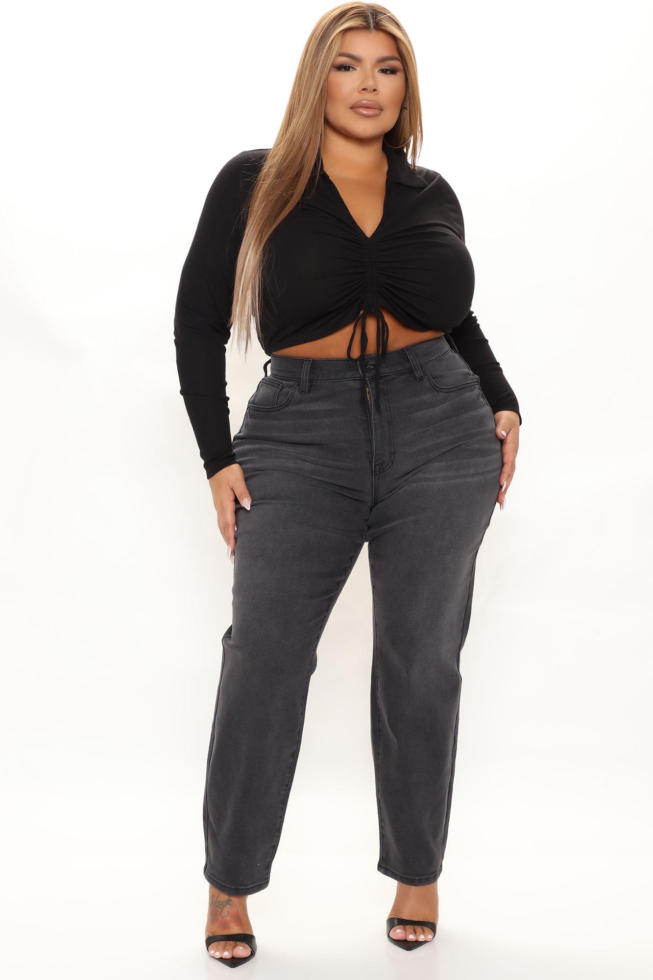 Classic Tapered Mom Jeans - Black Ins Street