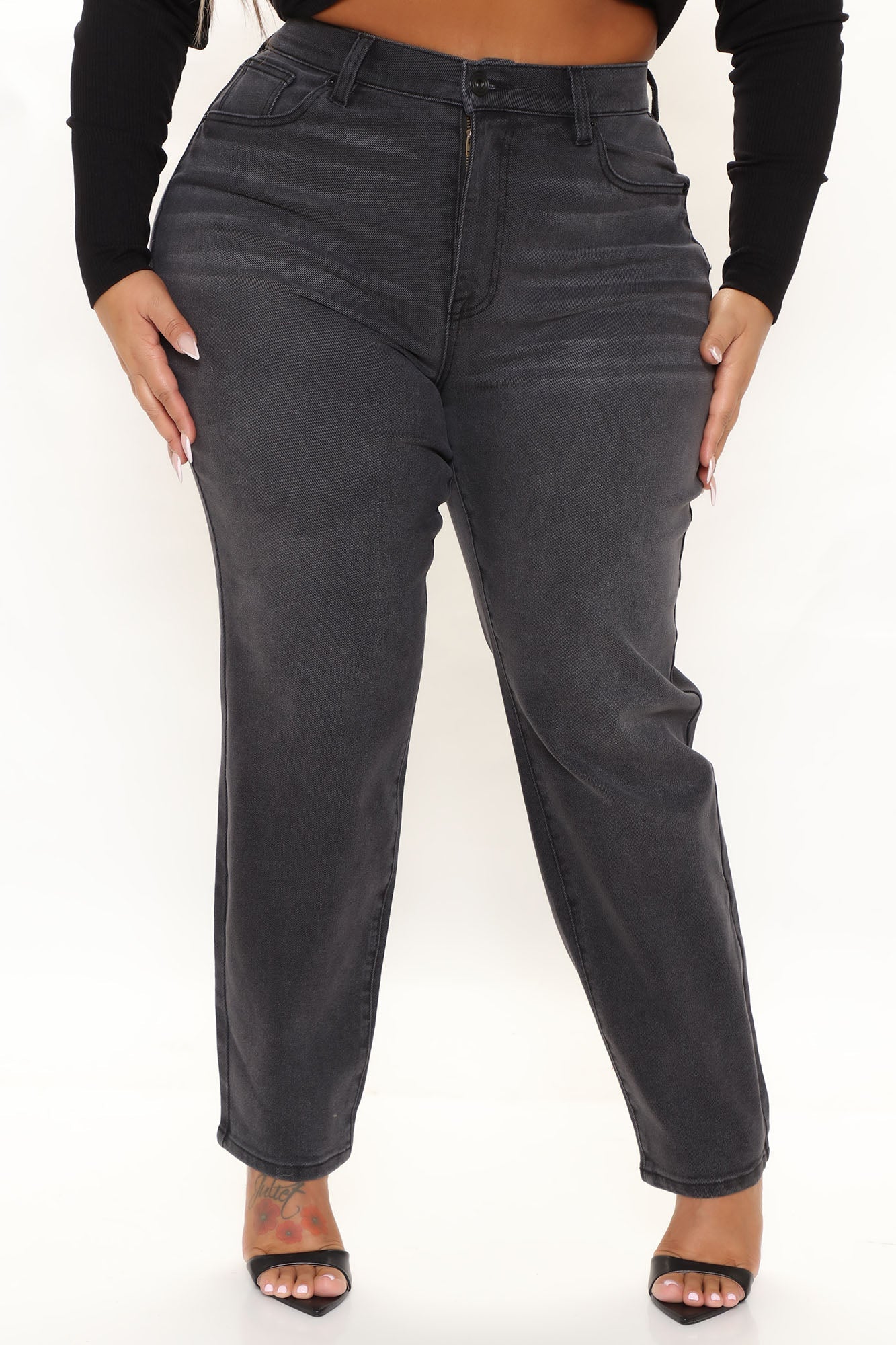 Classic Tapered Mom Jeans - Black Ins Street